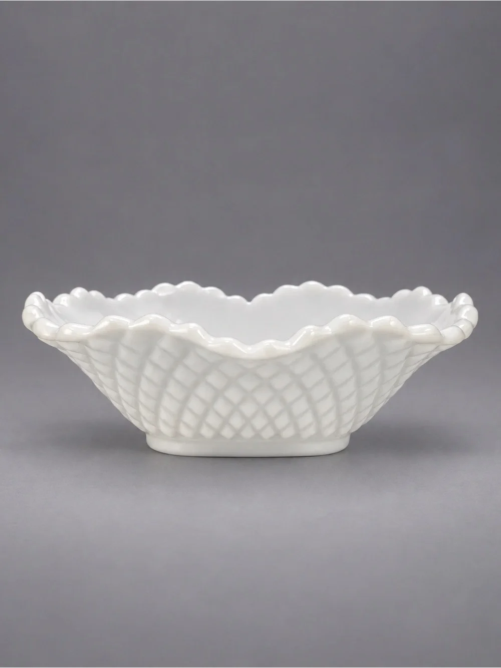 Westmoreland Vintage Milk Glass Diamond Ruffled Square Bowl